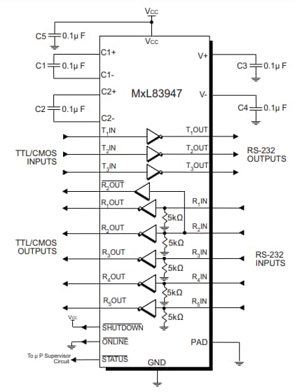 Application Circuit Diagram - MaxLinear MxL83947 RS-232 Transceiver